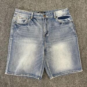 Smoke & Ash Premium Denim Baggy Jorts Light Wash Skater Shorts Mens 38